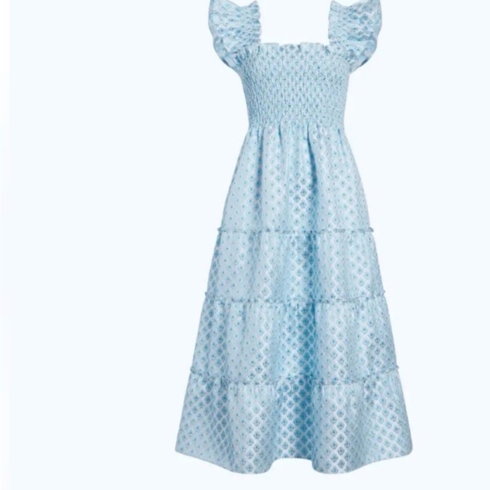 Hillhouse brocade snowflake ❄️ Blue Midi Dress